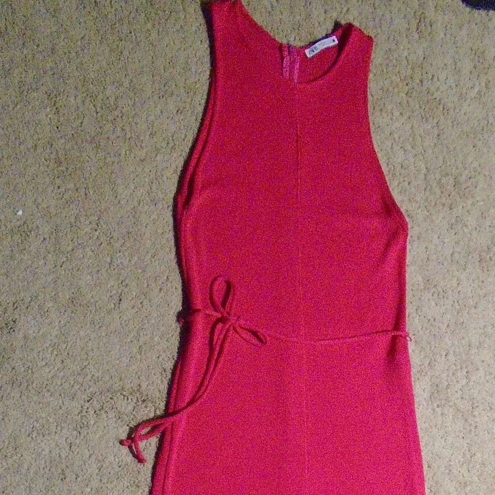 ZARA High Neck Sleeveless Ribbed Fuchsia Jumpsuit - Picture 8 of 9